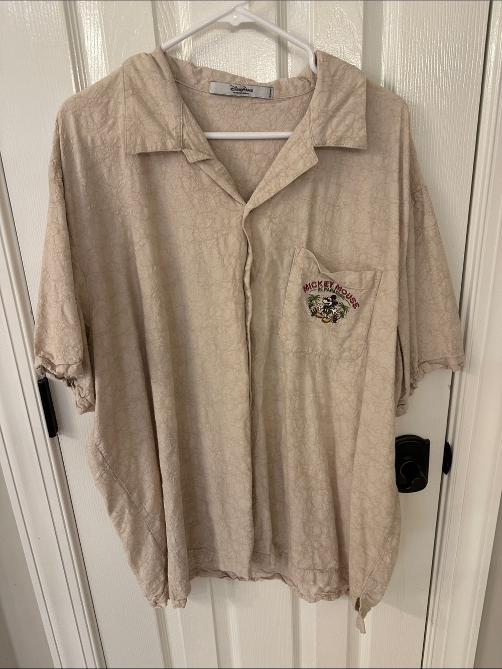 Disney Beige Short-Sleeve Mickey Pocket Button-Down Shirt